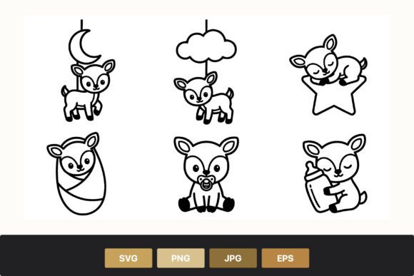 Download Baby Deer Line Art Cute Animal Set - Line art Collection