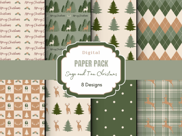 Download Sage Deer Christmas Digital Paper - Premium Resources