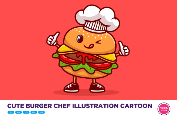 Download Cute Burger Chef Illustration Cartoon - Cartoon Collection