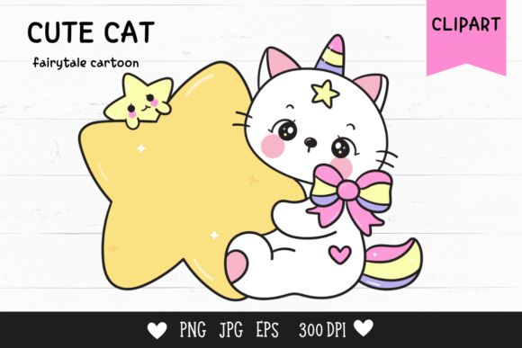 Download Cute Cat Cartoon Hug Star Kawaii Clipart - Cat cartoon Collection