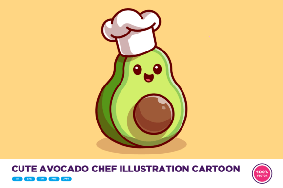 Download Cute Avocado Chef Illustration Cartoon - Cartoon Collection