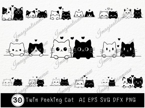 Download Twin Peeking Cat Cartoon Bundle Svg - Cat cartoon Collection