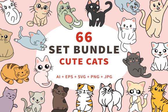 Download 66 Bundle Cute Cats Kitten Cartoon Happy - Cartoon Collection