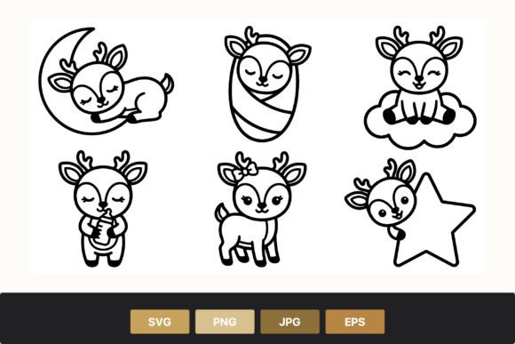 Download Cute Baby Deer Line Art Set - Line art Collection
