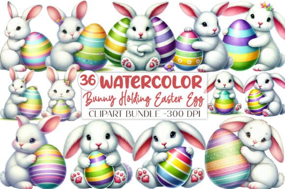 Download Cute Bunny Holding Easter Egg PNG - Old Collection