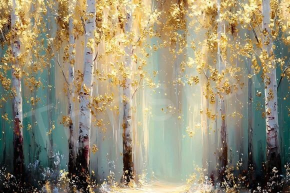 Download Birch Trees with Gold Leaves Forest Art - Old Collection